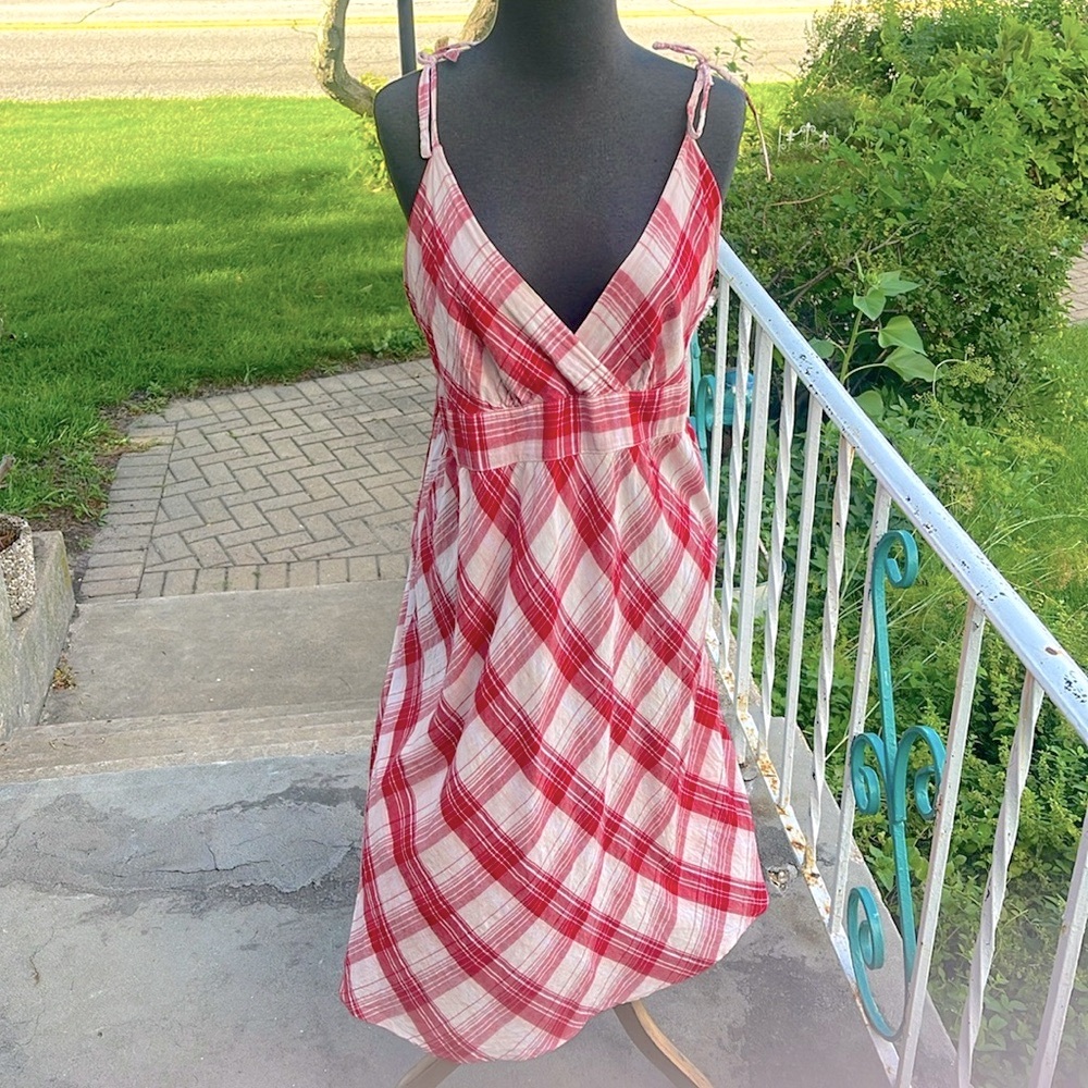 Lord & Taylor Red and White Plaid High-Low Sundress